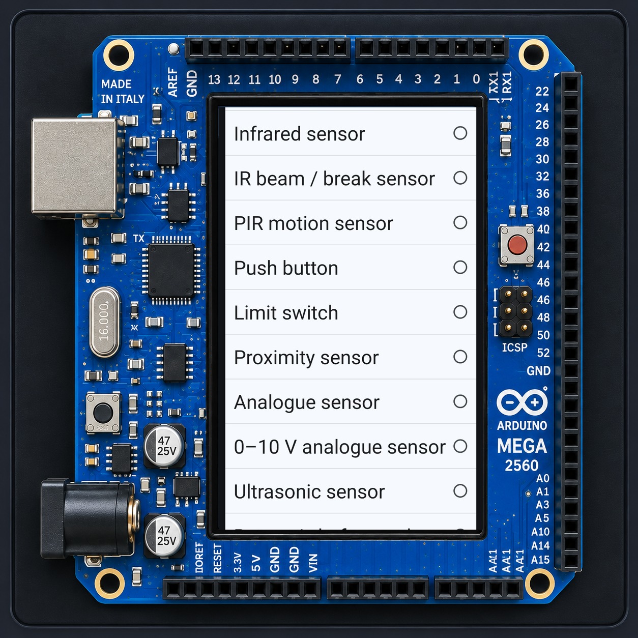 Animatronics Designer additional inputs screen